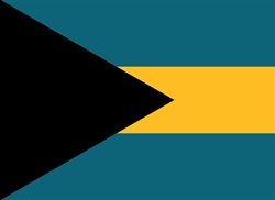 [ai] The flag of The Bahamas featuring three horizontal bands in aquamarine, gold, and aquamarine, with a black equilateral triangle on the left side.